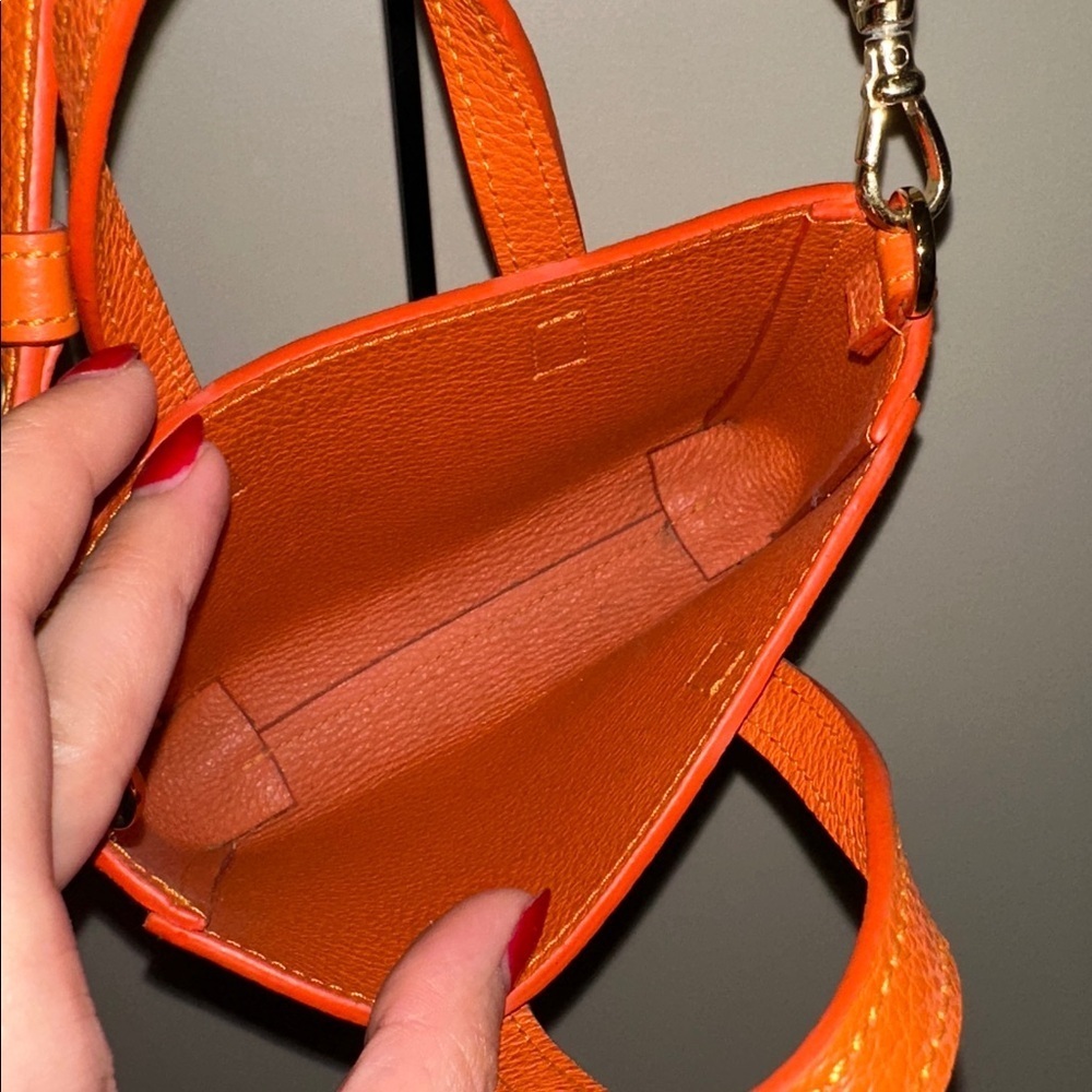 Fiori Orange Leather Mini Crossbody Handbag - Picture 4 of 5